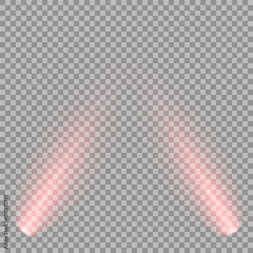 Light from the top clipart. Glowing stage light ray isolated on transparent background. Vector Set of Isolated Spotlight and Studio Lighting for Your Designs in Shades of red.Glowing red stage lights.