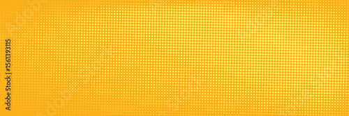 Yellow halftone pattern. Retro comic gradient background. Bright orange pixelated dotted texture overlay. Cartoon pop art faded gradient pattern. Vector backdrop for poster, banner, advertisement
