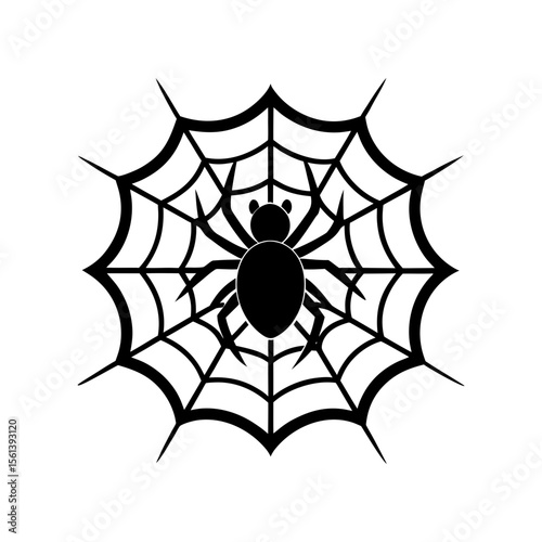 Spider on web vector art illustration