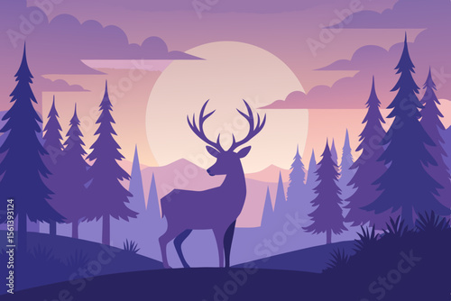 deer in winter forest background vector file