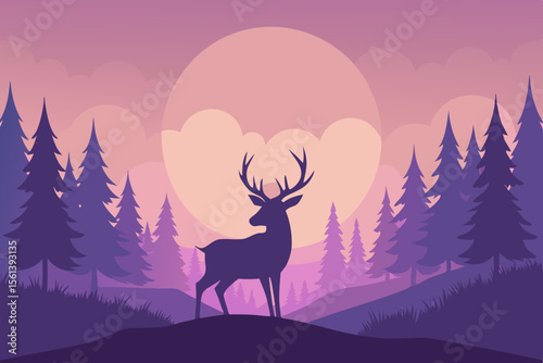 deer in winter forest background vector file