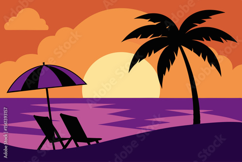 tropical beach with palm trees sunset on the beach