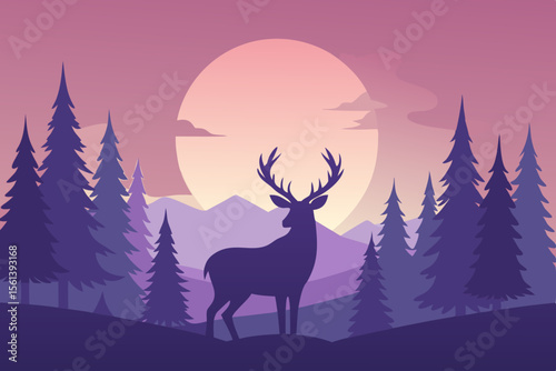 deer in winter forest background vector file
