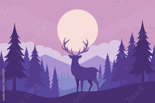 deer in winter forest background vector file