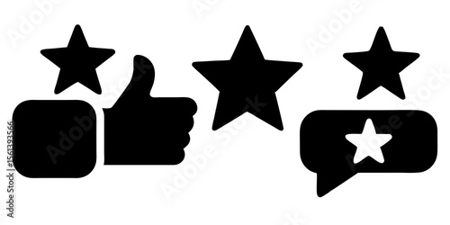 Customer feedback and star ratings with a thumbs up and speech bubble