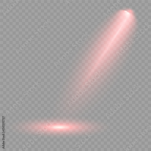 Light show. Vector bright scene spotlight. Vector Set of Isolated Spotlight and Studio Lighting for Your Designs in Shades of red. Shining theater projector red beam template for your creative design.