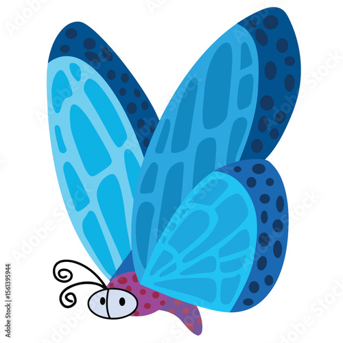 Cute cartoon hand drawn vector smiley butterfly clipart.