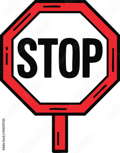 Red Stop Sign Icon With Bold Black Text Inside Octagon Shape Handheld Warning Symbol For Traffic Road Safety Control Design

