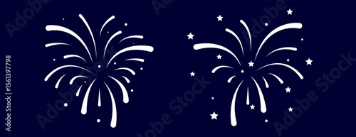 fireworks set on dark blue background, Suitable for New Years Eve party invitations, celebration banners, and festive greeting cards.