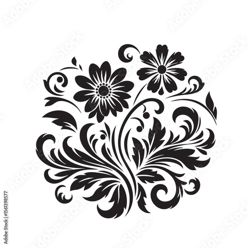 Floral motif black and white silhouette icon