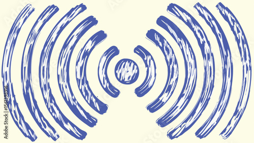 Illustration of blue concentric arcs emanating from a central circle sketch design style artwork