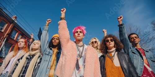 Group of non-binary and LGBTQ activists holding signs