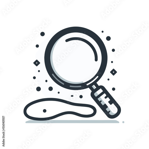 Stylized magnifying glass icon with abstract elements on white background