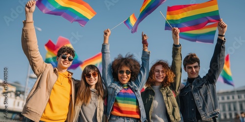 Group of non-binary and LGBTQ activists holding signs