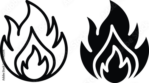 Fire Flame Icon – Burn Symbol for Heat, Energy, Camp, and Hot Temperature