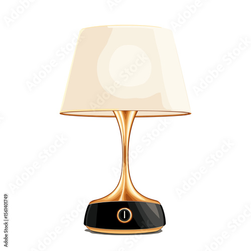 Modern table lamp with beige shade and black base on white background