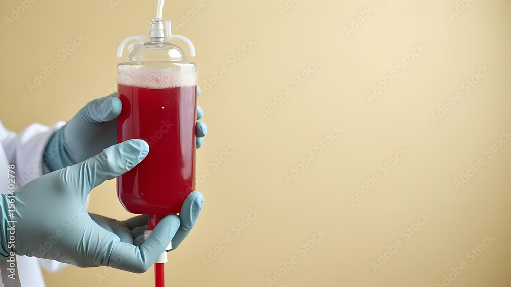 Naklejka premium Laboratory Assistant Gripping Blood Bag