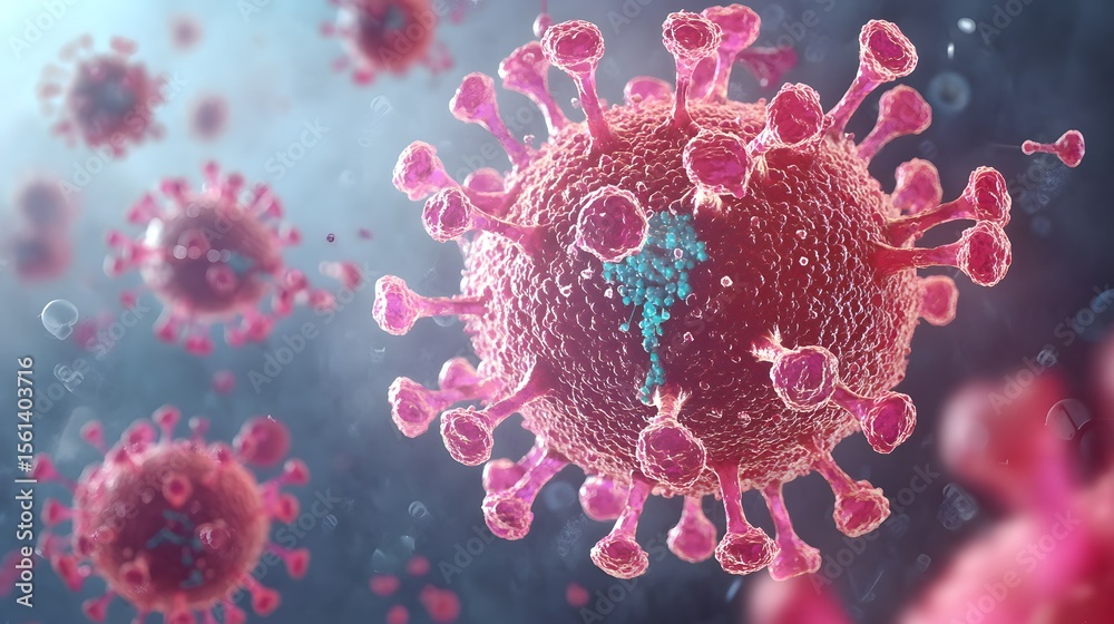 Fototapeta premium Close-up view of a computer-generated virus particle.