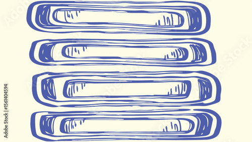 Four horizontal blue sketchy rectangles stacked with inner rectangle details on a cream background