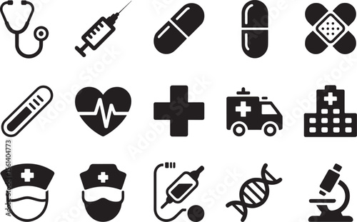 Medical Icons Healthcare Symbols, Hospital, Clinic, and Emergency
