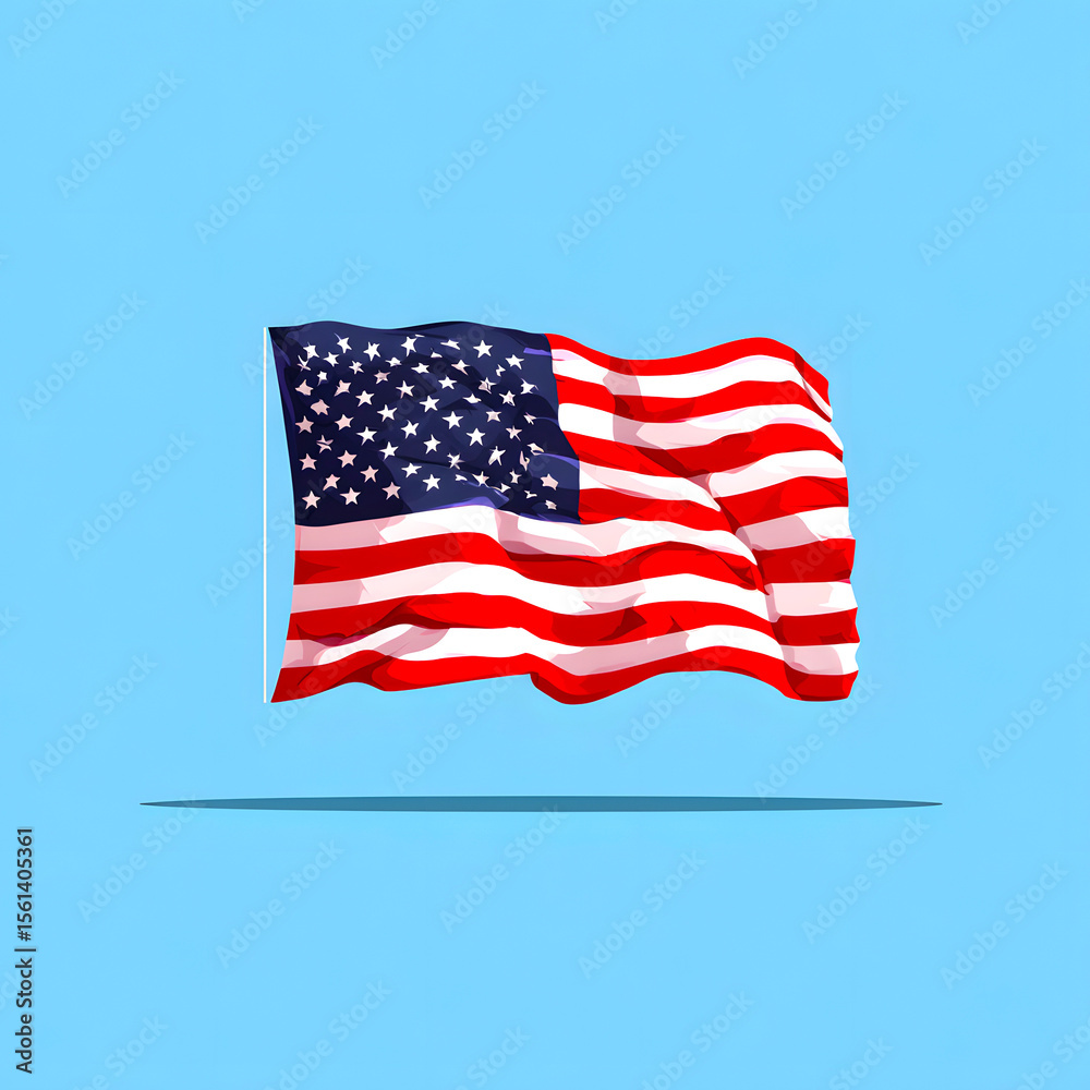 Simple Waving American Flag on Blue Background Simple Waving American Flag on Blue Background