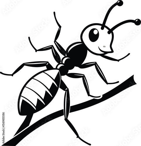 Ant Climbing On A Branch Black Line Vector Design