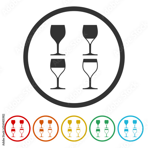 Set of wine glass icon. Set icons in color circle buttons