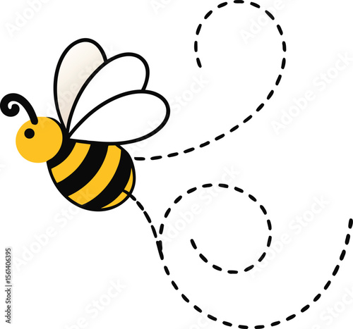 Bee With Dashed Flight Path Forming A Spiral Mi
