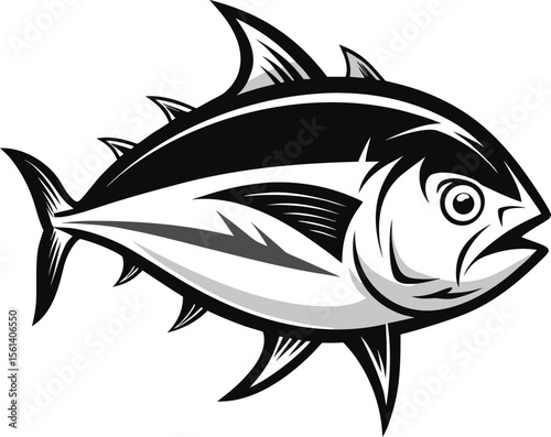 Black And White Tuna Fish Illustration With Line