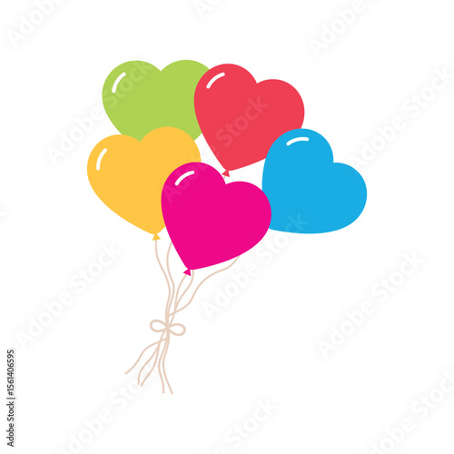 Balloon in cartoon style. Bunch of balloons for birthday and party. Flying ballon with rope. Black ball isolated on white background. Flat icon for celebrate and carnival. Vector party decorative ball