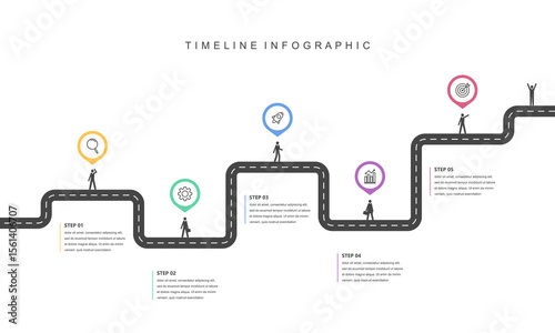 Business road map timeline infographic concept. with icons and 5 steps, Corporate milestones graphic elements. workflow layout, diagram, report, web design. Creative, Vector illustration.
