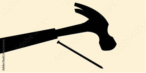 Silhouette of hammer and nail concept design. Icon of industrial tools. Vector illustration.