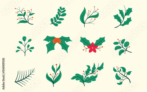set of floral elements