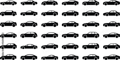 Silhouettes of Modern Cars: A captivating collection of sleek automobile silhouettes, ideal for transportation and automotive projects.