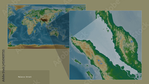 Cuadro en lienzo Malacca Strait. Location. Physical map