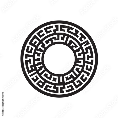 Greek Key motif black and white silhouette icon