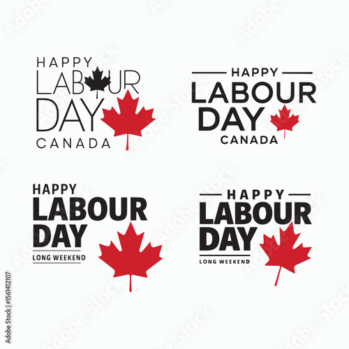 Happy Labour Day Canada Typography Set Vector Illustration