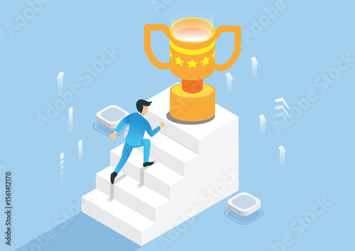 isometric ran towards the target, Business Concept Simple Vector of Overcome Obstacles to Success. - Vector illustration