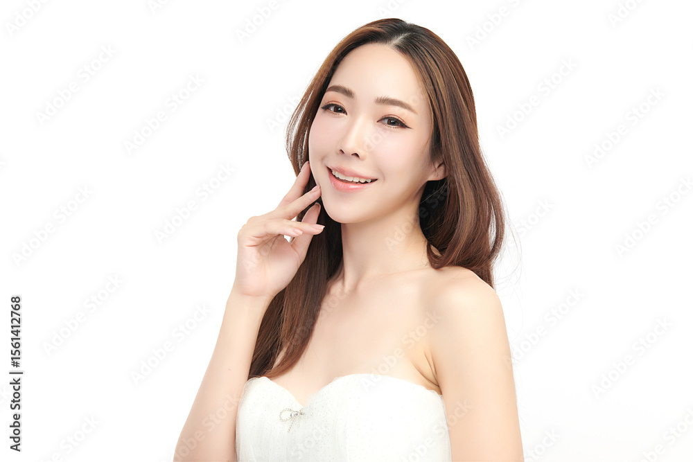 A beautiful young Asian woman with clean, fresh skin against a white background. Skincare, facial treatment, cosmetology, beauty, and spa. An elegant portrait of an Asian woman. A beautiful young Asian woman with clean, fresh skin against a white background. Skincare, facial treatment, cosmetology, beauty, and spa. An elegant portrait of an Asian woman.