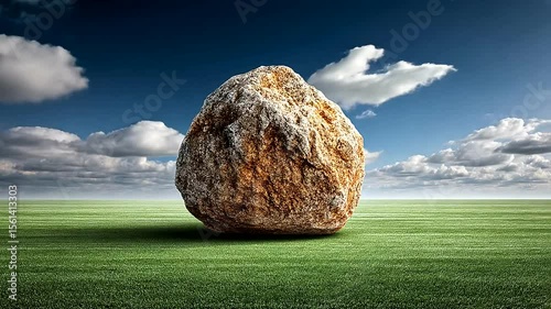 Large Granite Rock on Green Grass Under Sky