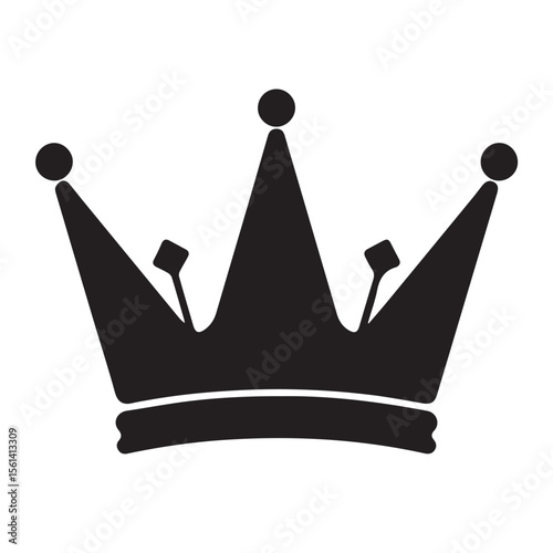 Simple black silhouette of a royal crown with three points topped with circles and two smaller points in between on a white background