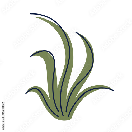 Vector illustration of seaweed icon in flat cartoon style. Underwater plant doodle for ocean designs, marine biology materials, kids books, aquarium decor, educational and creative projects