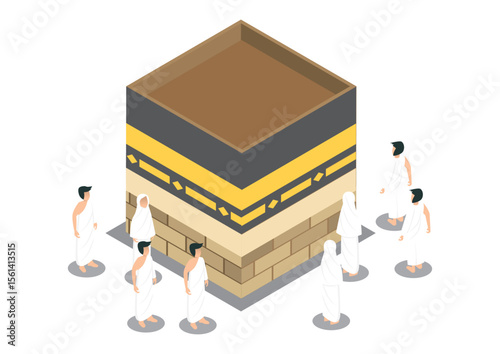 Illustration of Tawaf, one part of Hajj Isometric vector