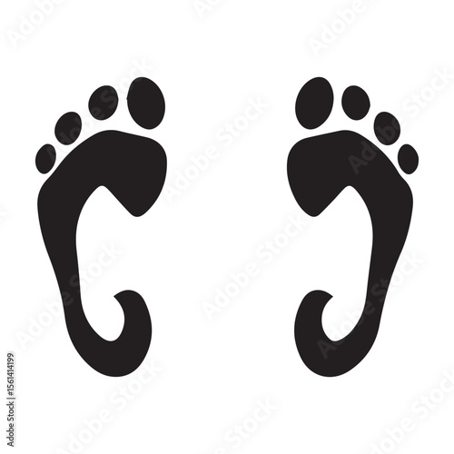Stylized black footprint icons with curved heels and five toes on a clean white background