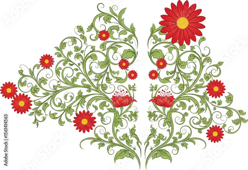 Red floral vector design element for invitation card and wedding decoration