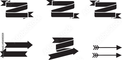 Flat Black Banners and Ribbons

