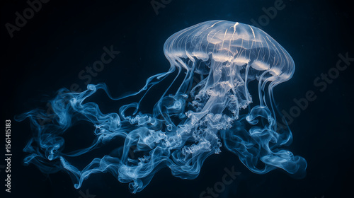 Elegant smoke tendrils forming a floating jellyfish