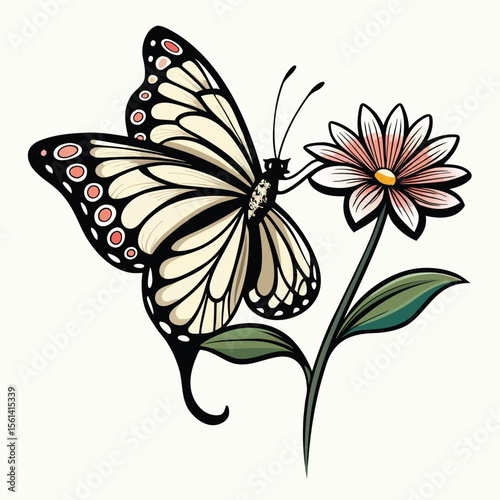 Delicate Butterfly Perched On A Flower Fine Blac