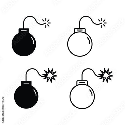 black bomb icon set. bomb line and glyph icon. bomb explosion icon sign vector.