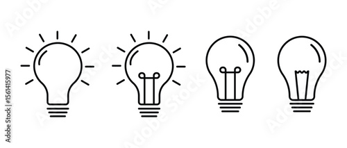 Lamp icon set, Light bulb icon set in line style. Idea symbol. Electric lamp vector illustration. shining light bulb pictogram. Electric power sign.